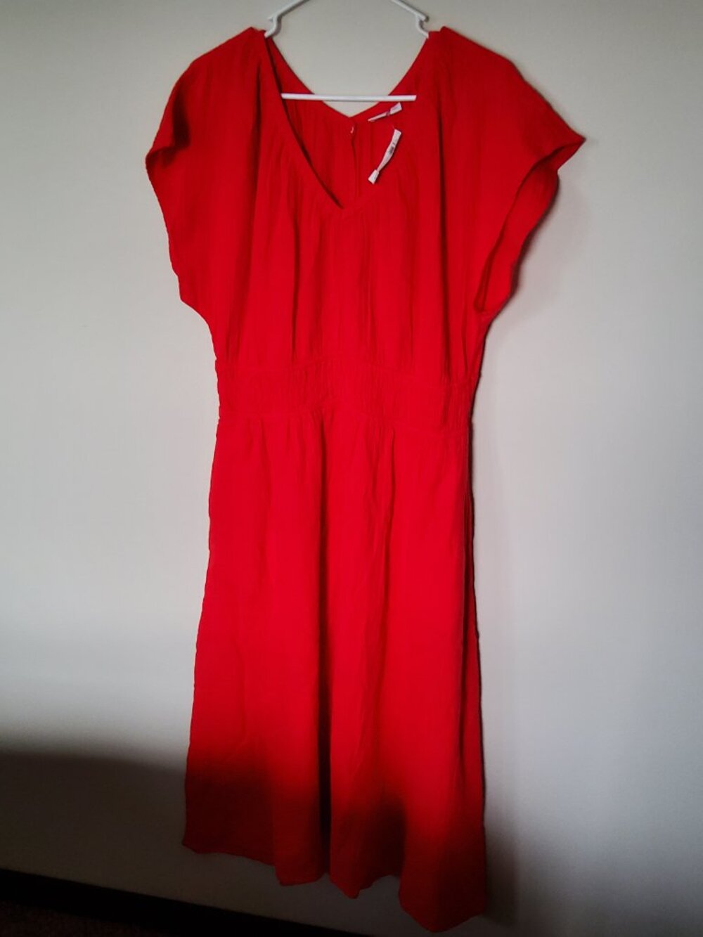 Gap Red Smocked Midi dress with V neck